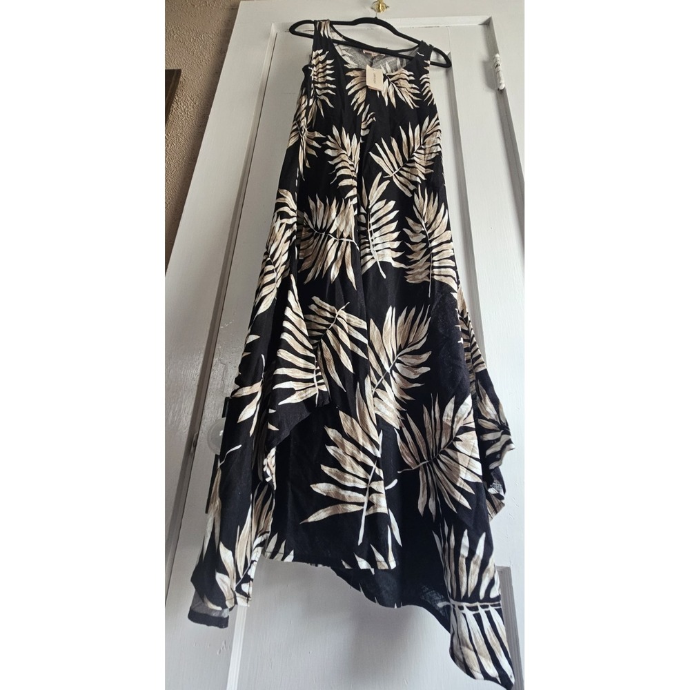 NWT Philosophy Republic Linen blend Palm leaves woman's 12 flowy Lagenlook hem
